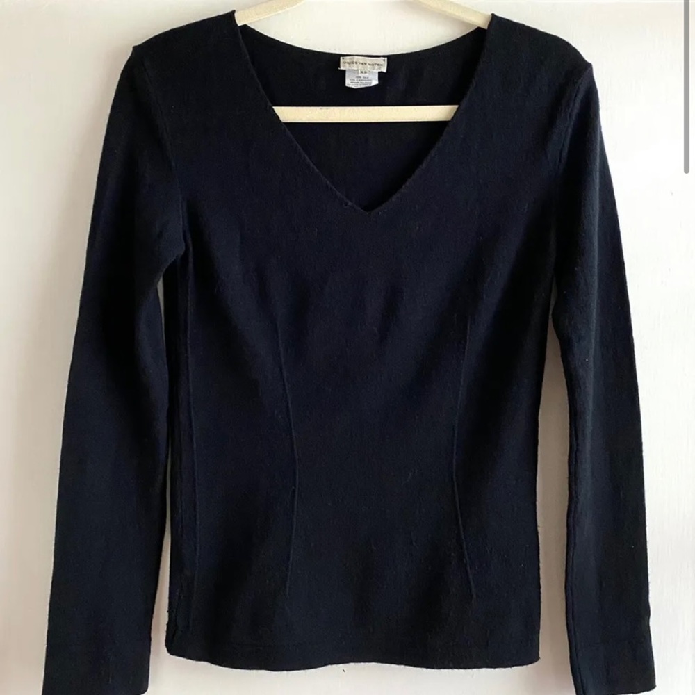 Dries Van Noten Wool Silk Cashmere Knit Black V-neck Sweater Size XS